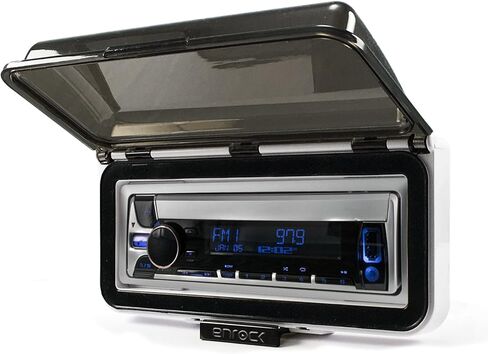 Single DIN Marine Digital Media USB AUX Bluetooth Receiver Bundle with 4X 6.5 150W 2-Way White Waterproof Boat Speakers, 4-Channel Amplifier w/Install Kit, Wired Remote, Radio Shield, Antenna in Saudi Arabia