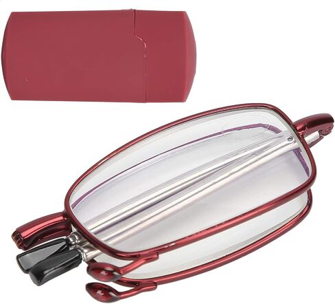 Elderly Fashionable Reading Glasses Stainless Steel Foldable Portable Presbyopic Glasses, Lightweight Eyeglasses Reduce Eyestrain Compact Folding Unisex Glasses for Reading Case Included(150) in Saudi Arabia