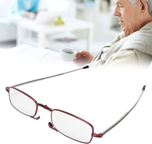 Elderly Fashionable Reading Glasses Stainless Steel Foldable Portable Presbyopic Glasses, Lightweight Eyeglasses Reduce Eyestrain Compact Folding Unisex Glasses for Reading Case Included(150) in Saudi Arabia