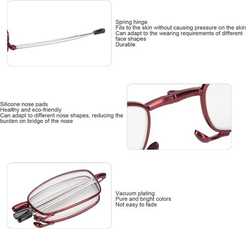 Elderly Fashionable Reading Glasses Stainless Steel Foldable Portable Presbyopic Glasses, Lightweight Eyeglasses Reduce Eyestrain Compact Folding Unisex Glasses for Reading Case Included(150) in Saudi Arabia