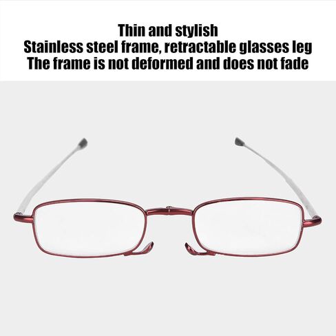 Elderly Fashionable Reading Glasses Stainless Steel Foldable Portable Presbyopic Glasses, Lightweight Eyeglasses Reduce Eyestrain Compact Folding Unisex Glasses for Reading Case Included(150) in Saudi Arabia