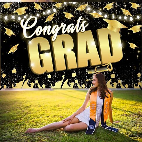 KatchOn, Congrats Grad Backdrop - XtraLarge, 72x44 Inch | Black and Gold Graduation Backdrop 2024 for Graduation Decorations Class of 2024 | Congrats Grad Banner, 2024 Graduation Party Decorations in Saudi Arabia