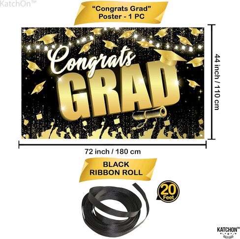 KatchOn, Congrats Grad Backdrop - XtraLarge, 72x44 Inch | Black and Gold Graduation Backdrop 2024 for Graduation Decorations Class of 2024 | Congrats Grad Banner, 2024 Graduation Party Decorations in Saudi Arabia