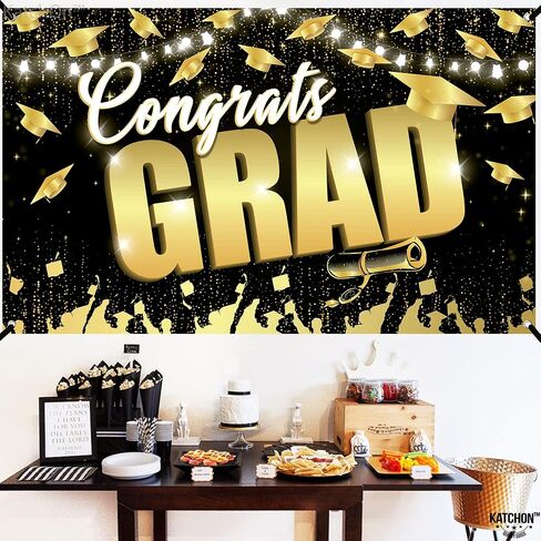 KatchOn, Congrats Grad Backdrop - XtraLarge, 72x44 Inch | Black and Gold Graduation Backdrop 2024 for Graduation Decorations Class of 2024 | Congrats Grad Banner, 2024 Graduation Party Decorations in Saudi Arabia