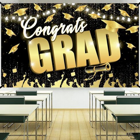 KatchOn, Congrats Grad Backdrop - XtraLarge, 72x44 Inch | Black and Gold Graduation Backdrop 2024 for Graduation Decorations Class of 2024 | Congrats Grad Banner, 2024 Graduation Party Decorations in Saudi Arabia