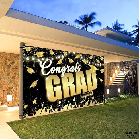KatchOn, Congrats Grad Backdrop - XtraLarge, 72x44 Inch | Black and Gold Graduation Backdrop 2024 for Graduation Decorations Class of 2024 | Congrats Grad Banner, 2024 Graduation Party Decorations in Saudi Arabia