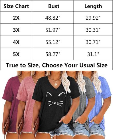 قمصان نسائية لطيفة على شكل قطة بمقاسات كبيرة، قمصان برقبة على شكل V وأكمام قصيرة، قمصان صيفية in Kuwait