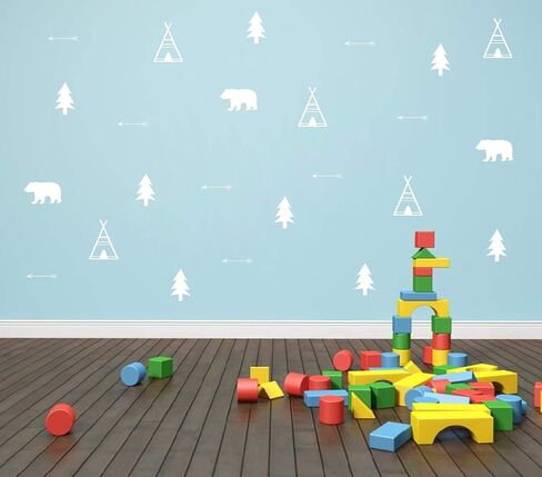Woodland Wall Decal, Bears, Arrow, Teepees, Trees and Mountains Decor, Matte Vinyl Wall Stickers for Baby Bedroom, Nursery Wall Decals(Y05) (Black) in Kuwait