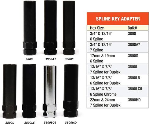 White Knight 3800L Seven Spline Key Adapter for M14 and 9/16" Thread 7 Spline Lug Nuts - Fits 13/16" & 7/8" Hex Wrench in Saudi Arabia