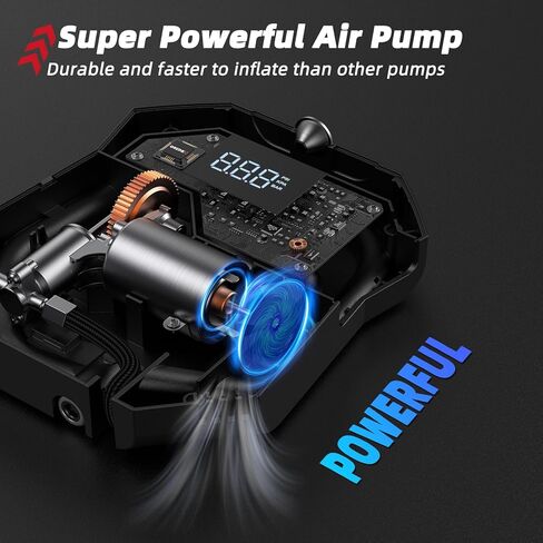منفاخ إطارات GREPRO ضاغط هواء محمول، مضخة هواء تيار مستمر 12 فولت لإطارات السيارات، مضخة إطارات كهربائية رقمية 150 رطل لكل بوصة مربعة مع مقياس الضغط، وظيفة إيقاف التشغيل التلقائي، ضوء LED لإطارات السيارات والدراجات النارية والدراجات in Kuwait