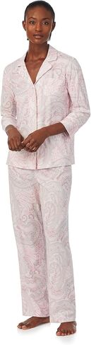 LAUREN Ralph Lauren 3/4 Sleeve Notch Collar Long PJ Set Blush Paisley MD (US 8-10) in Saudi Arabia