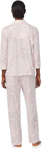 LAUREN Ralph Lauren 3/4 Sleeve Notch Collar Long PJ Set Blush Paisley MD (US 8-10) in Saudi Arabia