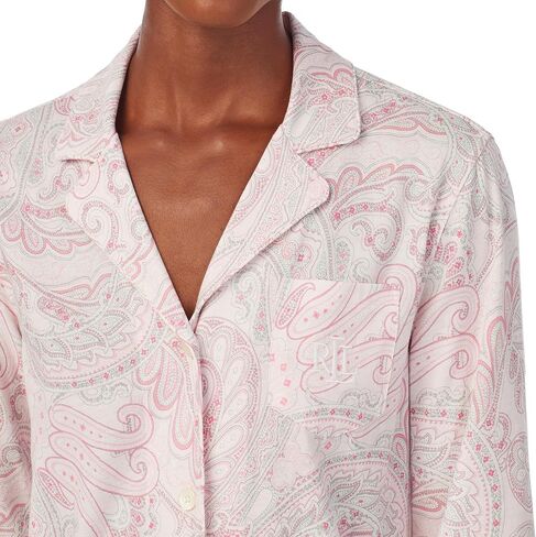 LAUREN Ralph Lauren 3/4 Sleeve Notch Collar Long PJ Set Blush Paisley MD (US 8-10) in Saudi Arabia