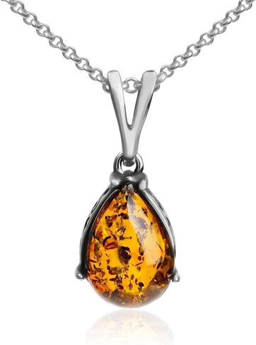 Amber Sterling Silver Drop Pendant Necklace 18 Inches in Saudi Arabia