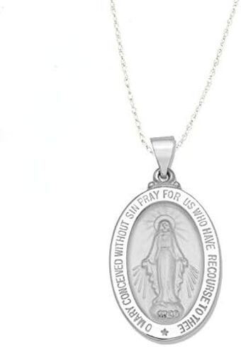 14 ك الذهب الأصفر والذهب الأبيض مصقول معجزة مريم العذراء البيضاوي مزدوجة الوجهين قلادة ميدالية القلائد in Kuwait