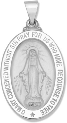 14 ك الذهب الأصفر والذهب الأبيض مصقول معجزة مريم العذراء البيضاوي مزدوجة الوجهين قلادة ميدالية القلائد in Kuwait