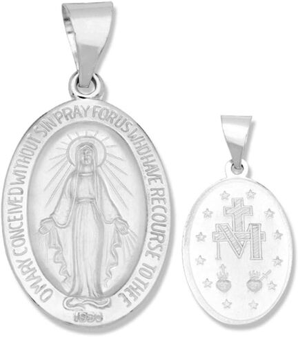 14 ك الذهب الأصفر والذهب الأبيض مصقول معجزة مريم العذراء البيضاوي مزدوجة الوجهين قلادة ميدالية القلائد in Kuwait