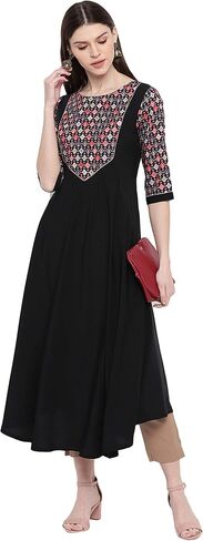 Janasya Black High-Low Poly Crepe Kurta in Saudi Arabia