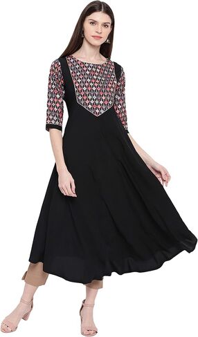 Janasya Black High-Low Poly Crepe Kurta in Saudi Arabia