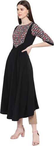 Janasya Black High-Low Poly Crepe Kurta in Saudi Arabia