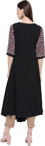 Janasya Black High-Low Poly Crepe Kurta in Saudi Arabia