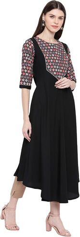 Janasya Black High-Low Poly Crepe Kurta in Saudi Arabia