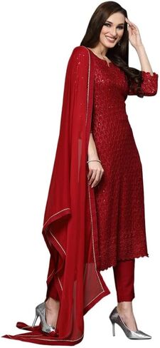 مجموعة كورتا نسائية مطرزة بتسلسل رايون مع وشاح in Kuwait