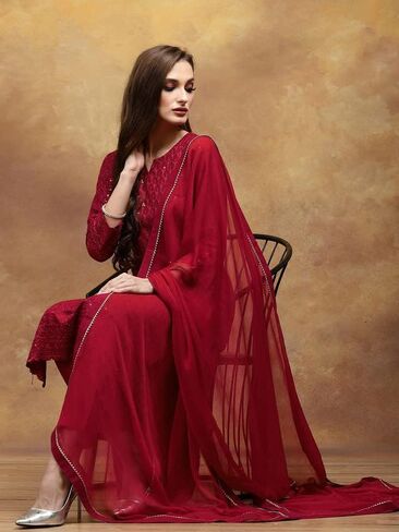 مجموعة كورتا نسائية مطرزة بتسلسل رايون مع وشاح in Kuwait