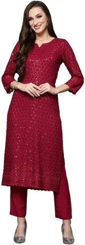 مجموعة كورتا نسائية مطرزة بتسلسل رايون مع وشاح in Kuwait