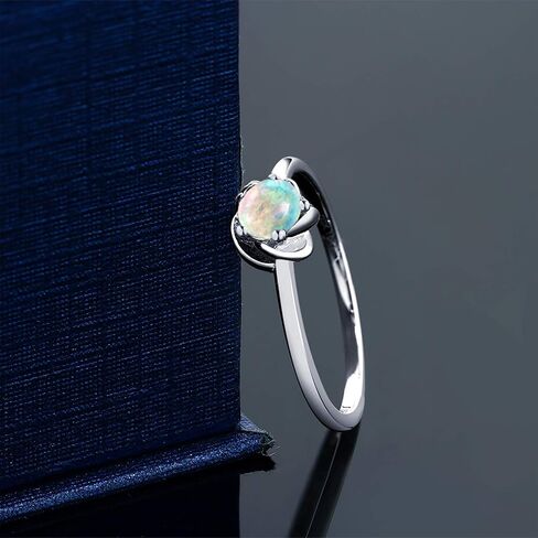 خاتم خطوبة سوليتير من الذهب الأبيض عيار 10 قيراط من Gem Stone King للنساء (0.50 قيراط، كابوشون مستدير 5 مم، حجر بخت شهر أكتوبر، متوفر بمقاس 5، 6، 7، 8، 9) in Saudi Arabia