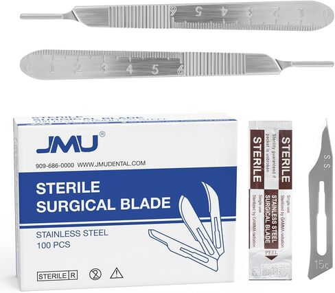 JMU 2 Pcs Scalpel Handle No 3 and 100 Pcs Scalpel Blades Sterile #10, Stainless Steel Surgical Blades and Handle in Saudi Arabia