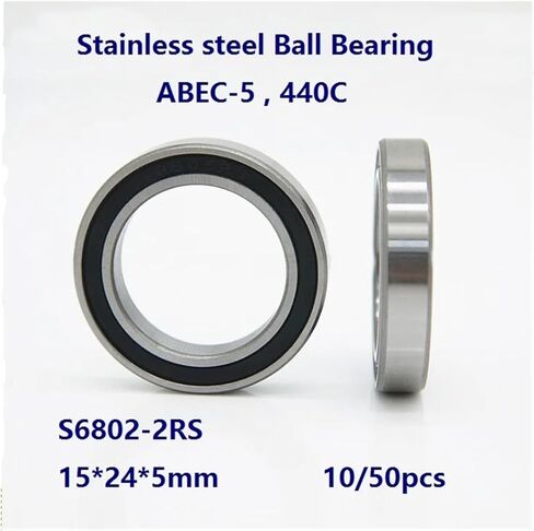 10/50pcs S6802-2RS S6802RS 15 * 24 * 5MM ABEC-5 غطاء مطاطي مزدوج الفولاذ المقاوم للصدأ محمل كرة أخدود عميق 15 × 24 × 5 مم (50pcs) in Saudi Arabia