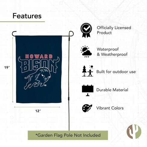 Desert Cactus Howard University Hu Garden Flag - 19 × 12 بوصة هوارد بيسون لافتة ، للعرض في الهواء الطلق والأحداث (التصميم أ) in Saudi Arabia