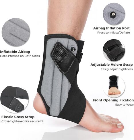 Inflatable Ankle Brace with Dual Airbag Support, Adjustable Compression & Elastic Cross Straps for Sprains, Minor Injuries, Lightweight & Breathable Design in Saudi Arabia