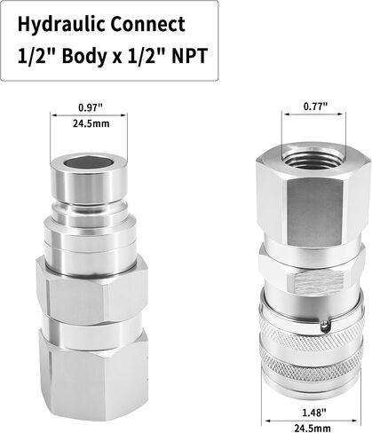 1/2’’ NPT Flat Face Hydraulic Quick Couplers Set Compatible with Bobcat Skid Steer and Other Hydraulic Equipment, ISO16028 Standard in Saudi Arabia