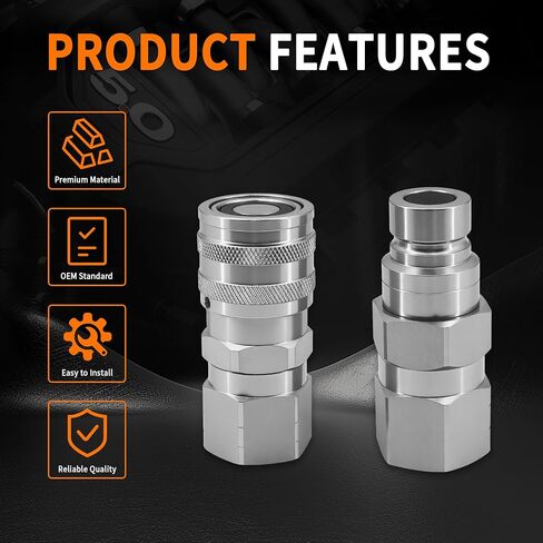 1/2’’ NPT Flat Face Hydraulic Quick Couplers Set Compatible with Bobcat Skid Steer and Other Hydraulic Equipment, ISO16028 Standard in Saudi Arabia