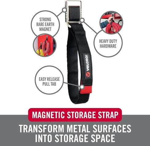 VELCRO Brand EASY HANG Magnet Strap, Holds 10lbs, Create Storage Space on Metal Surfaces such as Cabinets, Tool Boxes, Refrigerators and Shelves. Hang Tools, Extension Cords, Hoses, Medium 16in x 1in in Saudi Arabia