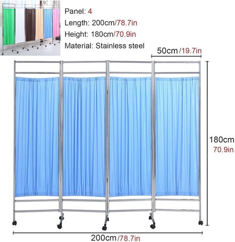 Room Screen Divider,Rolling Medical Privacy Screen with Wheels, 4 Panel Foldable Room Separation Temporary Fencing, for Clinic/Ward/Examination Cubicle, Saving Space Dorm Rooms Partition Wa in Saudi Arabia