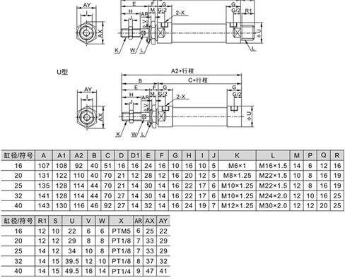 1pcs MAL Series Mini Pneumatic Cylinder 16/20/25/32mm Bore 25-300mm Stroke Double Acting Aluminum Alloy Air Cylinder(125mm Stroke,20mm Bore) in Kuwait