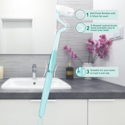 Soft S-Shaped Manual Toothbrush for Adults Sensitive Gums,Nano Floss Bristles Vertical Tooth Brushes with Candy Color Deep Clean for Junior Youth Teeth Brush (1 Green) in Kuwait