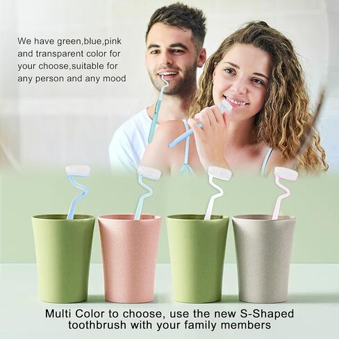 Soft S-Shaped Manual Toothbrush for Adults Sensitive Gums,Nano Floss Bristles Vertical Tooth Brushes with Candy Color Deep Clean for Junior Youth Teeth Brush (1 Green) in Kuwait