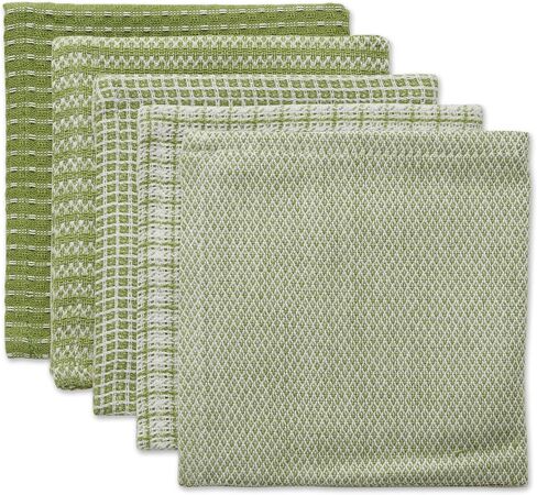 DII Everyday Kitchen Collection Assorted Dishcloth Set, 12x12, Antique Green, 5 Count in Kuwait