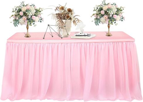 6ft Pink Tulle Table Skirt – MAQIHAN Table Skirt Tablecloth for Round Rectangular Tables Made of Tutu Fabric Restaurant Dessert Table Wedding Birthday Party Baby Shower Decor Disposable in Saudi Arabia