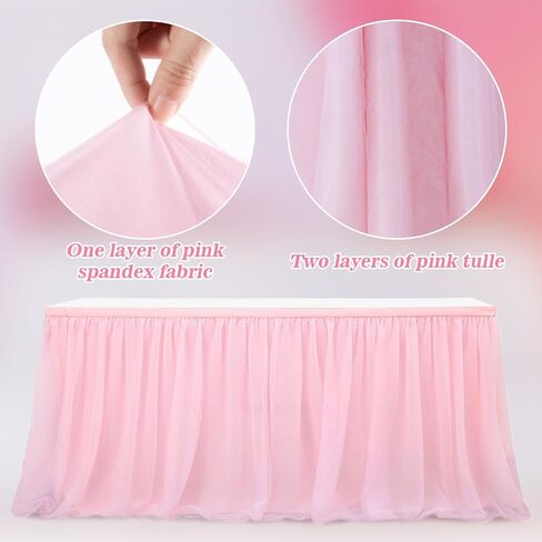 6ft Pink Tulle Table Skirt – MAQIHAN Table Skirt Tablecloth for Round Rectangular Tables Made of Tutu Fabric Restaurant Dessert Table Wedding Birthday Party Baby Shower Decor Disposable in Saudi Arabia