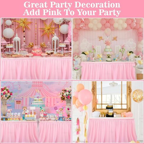 6ft Pink Tulle Table Skirt – MAQIHAN Table Skirt Tablecloth for Round Rectangular Tables Made of Tutu Fabric Restaurant Dessert Table Wedding Birthday Party Baby Shower Decor Disposable in Saudi Arabia