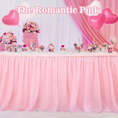 6ft Pink Tulle Table Skirt – MAQIHAN Table Skirt Tablecloth for Round Rectangular Tables Made of Tutu Fabric Restaurant Dessert Table Wedding Birthday Party Baby Shower Decor Disposable in Saudi Arabia