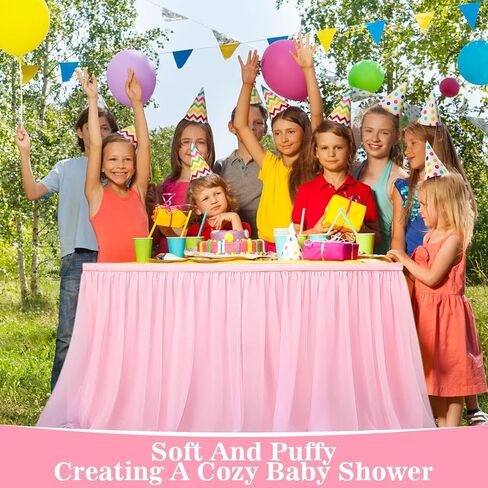 6ft Pink Tulle Table Skirt – MAQIHAN Table Skirt Tablecloth for Round Rectangular Tables Made of Tutu Fabric Restaurant Dessert Table Wedding Birthday Party Baby Shower Decor Disposable in Saudi Arabia
