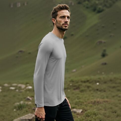الرجال الخيزران للرجال تجريب القمصان طويلة الأكمام رطبة الفتل الجافة الجافة الجافة خفيفة الوزن الرياضية الجري in Kuwait