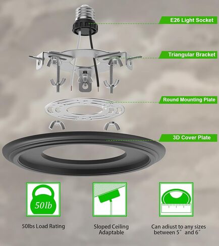 5" and 6" Recessed Can Light Conversion Kit, Light Fixture Upgrade, Pendant Light, Fan Compatible, Equipped with 7¾ Inch Decorative Plastic Medallion, Black Finish in Kuwait
