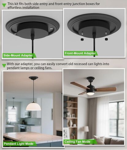 5" and 6" Recessed Can Light Conversion Kit, Light Fixture Upgrade, Pendant Light, Fan Compatible, Equipped with 7¾ Inch Decorative Plastic Medallion, Black Finish in Kuwait